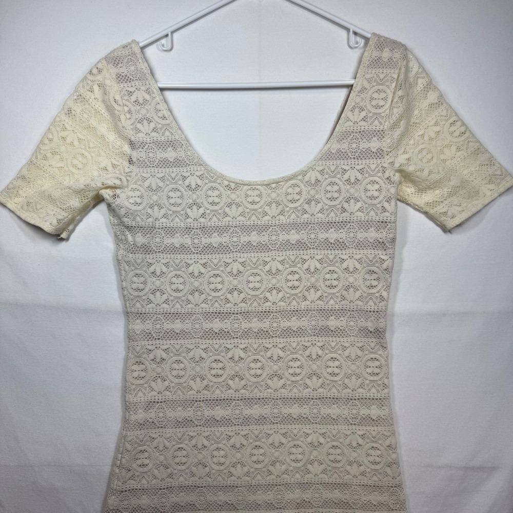 Abercrombie‎ & Fitch Ivory Lace Bodycon Mini Dress Short Sleeve Women's Sz Large